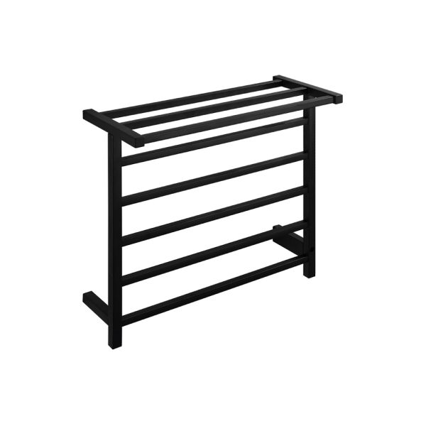 AB306 Black/White Matte Heated Towel Rail  | With Shelf | 304 Stainless Steel | Carbon Fiber Heating | Wall Mounted | For Small Bathroom